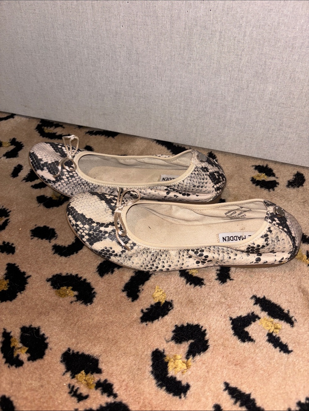 Steve Madden Beige & Black Snake-Print Ballet Flats - Picture 3 of 5
